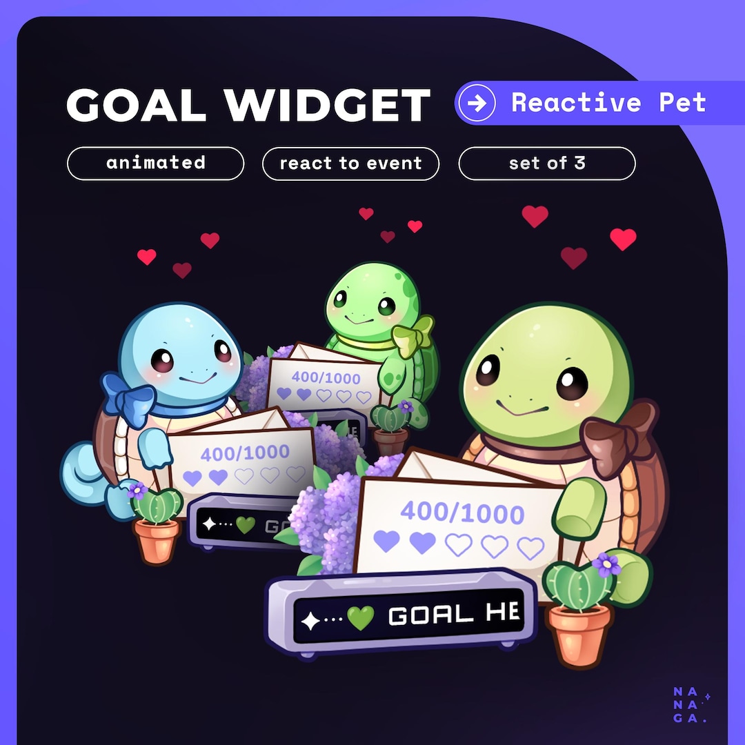 Cute Turtle Pet Stream Widgets | Reactive Goal Overlay (streamelements ...