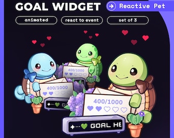 Cute Turtle Pet Stream Widgets | Reactive Goal Overlay (StreamElements)