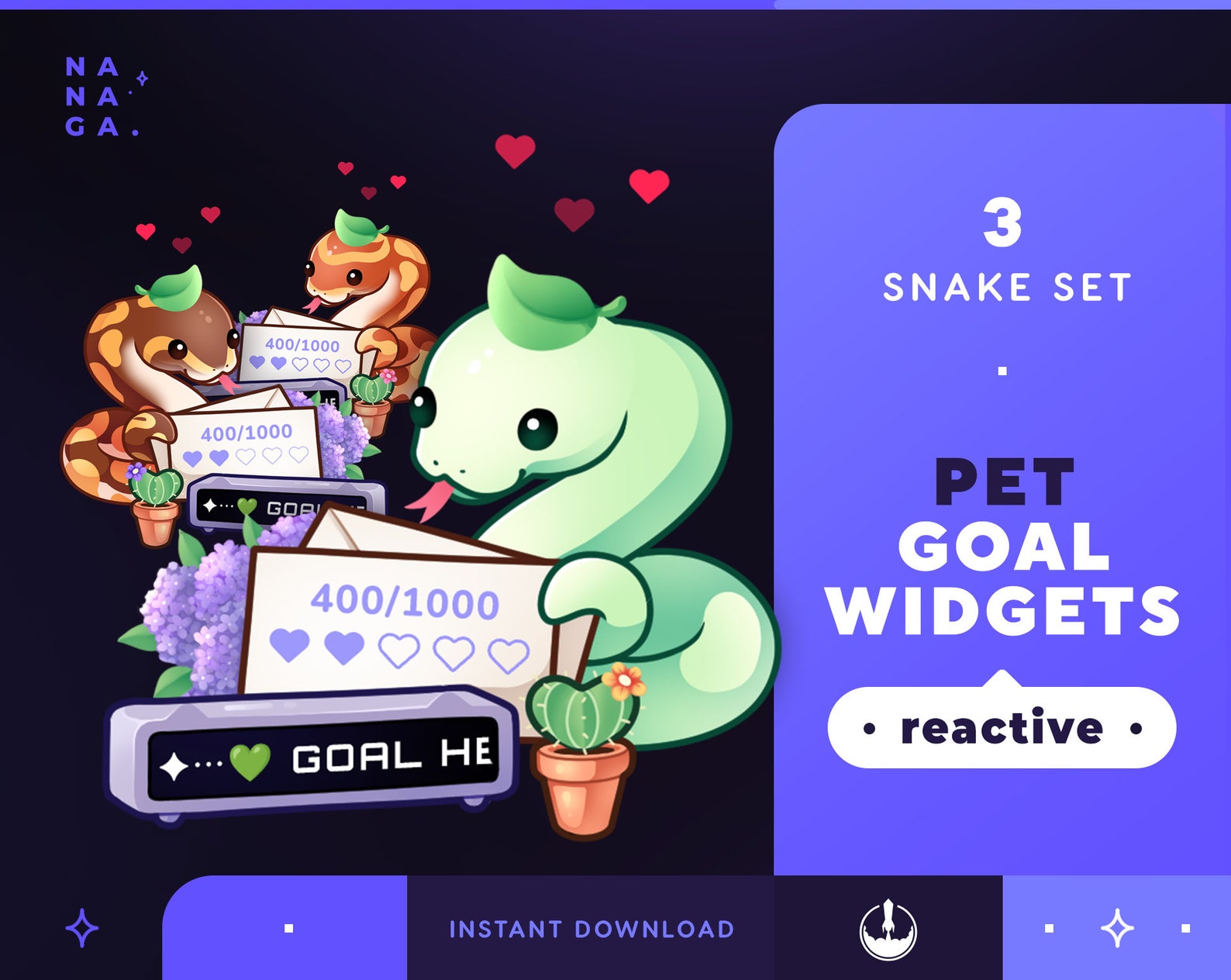 Cute Snake Pet Stream Widgets | Reactive Goal Overlay (streamelements ...