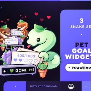 Snake Pet Goals Stream Widgets | Cute Animal Twitch / Youtube Goal Widget Overlay | Reactive Stream Pet Mascot | StreamElements