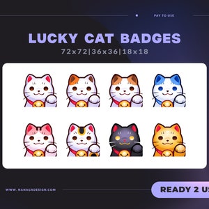 LUCKY CAT Maneki Neko Sub & Bit badges pack - Streamer Graphics for Twitch, Mixer, Youtube