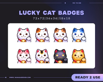LUCKY CAT Maneki Neko Sub & Bit badges pack - Streamer Graphics for Twitch, Mixer, Youtube