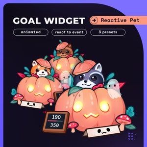 Halloween Raccoon Pet Goals Stream Widgets | Twitch / Youtube Goal Widget Halloween Overlay | Reactive Stream Pet Mascot | StreamElements