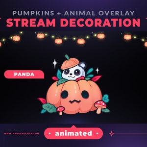 ANIMADO Panda Pumpkin Lights Stream Decoration - Cute Spooky Halloween Animal Bear Stream Overlay / Custom Vtuber Assets para Twitch Youtube
