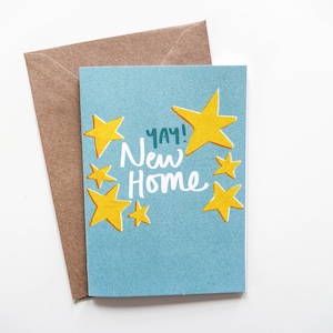 Carte de voeux Yay pour déménagement, pendaison de crémaillère, étoiles turquoises