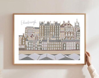 Edinburgh Old Town Colourful Illustrated Art Print - UK Design