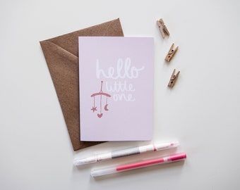 Hello Little One Pink Blue New Baby Greetings Card