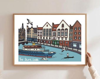 The Shore Leith Edinburgh Colourful Illustrated Art Print - UK Design