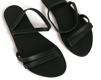 Leather handmade Greek black Sandals