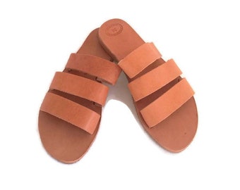 women leather sandals, ancient Greek leather sandals, strappy flats, natural leather sandals, women flat sandals, handmade sandals , slides