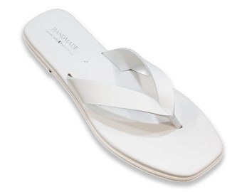 White soft insole handmade leather slides bridal wedding sandals