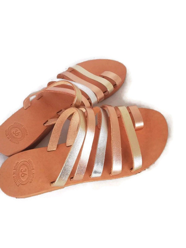 Leather handmade Greek Sandals silver gold rose gold | Etsy