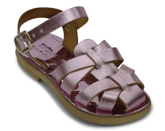 Leather handmade Greek Sandals for kids , slink back sandals for baby girl , gift or kids