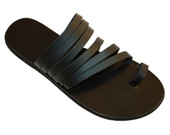 Handgemachte schwarze natürliche griechische Sandalen aus Leder