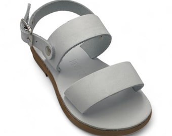 Leather white handmade sandals for kids , unisex sandals, slink back shoes