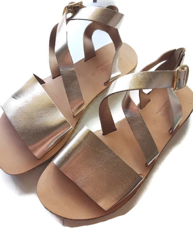 Leather gold handmade platforms Greek Sandals | Etsy