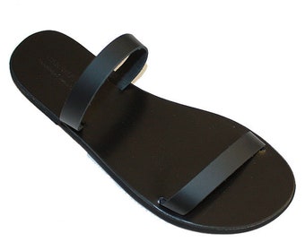 Ciabatte sandali greci neri fatti a mano in pelle