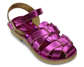 Leather handmade Greek Sandals for kids , slink back sandals for baby girl , gift or kids