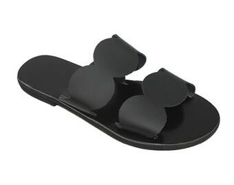 Leather handmade black Sandals slides