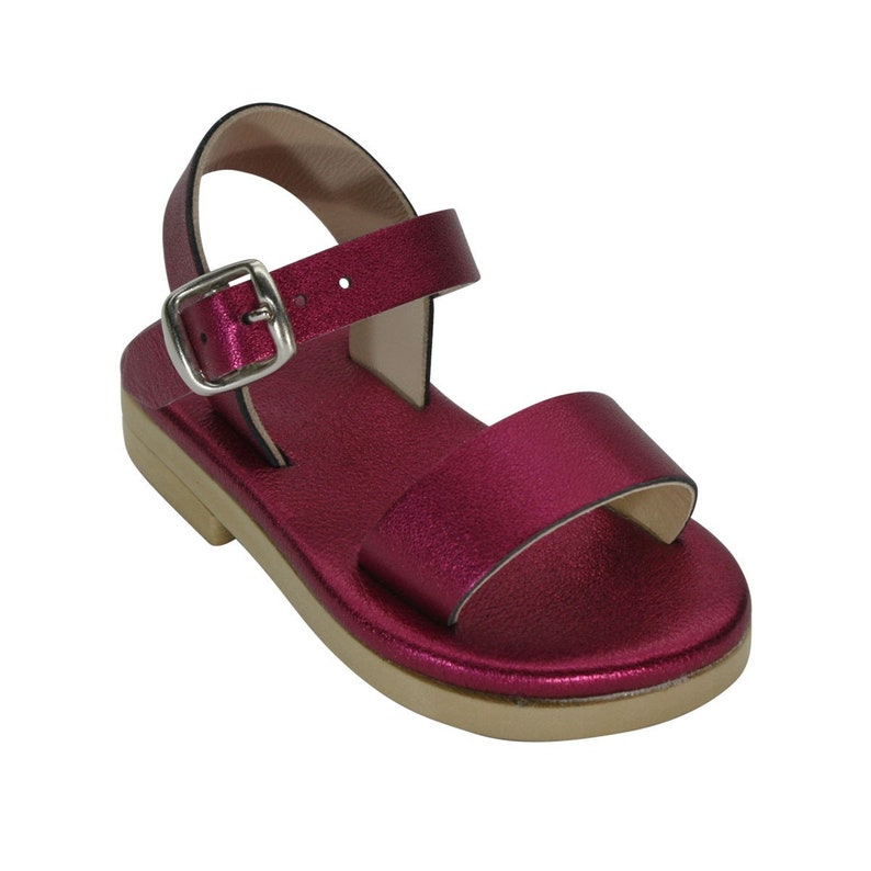 Sandales grecques en cuir faites main pour enfants rose métallisé, sandales moulantes à l'arrière pour bébé fille, cadeau ou enfants bordaux