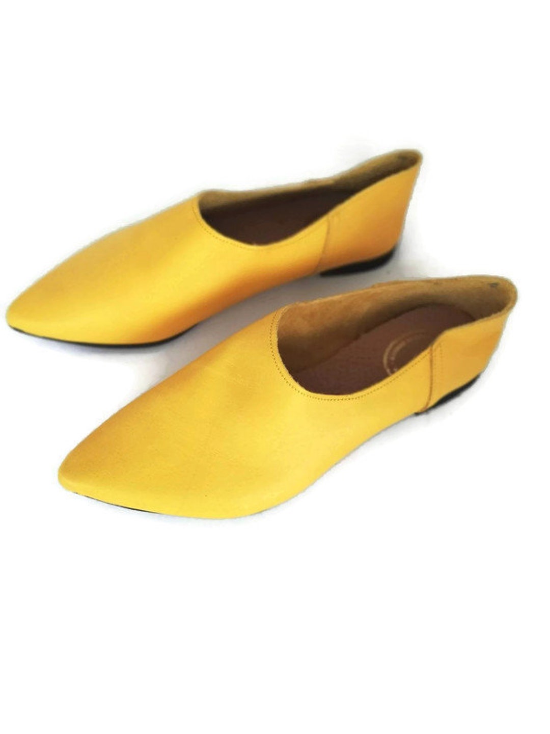 Leather Handmade Mustard Shoes Mules Pointed Shoes Soft - Etsy