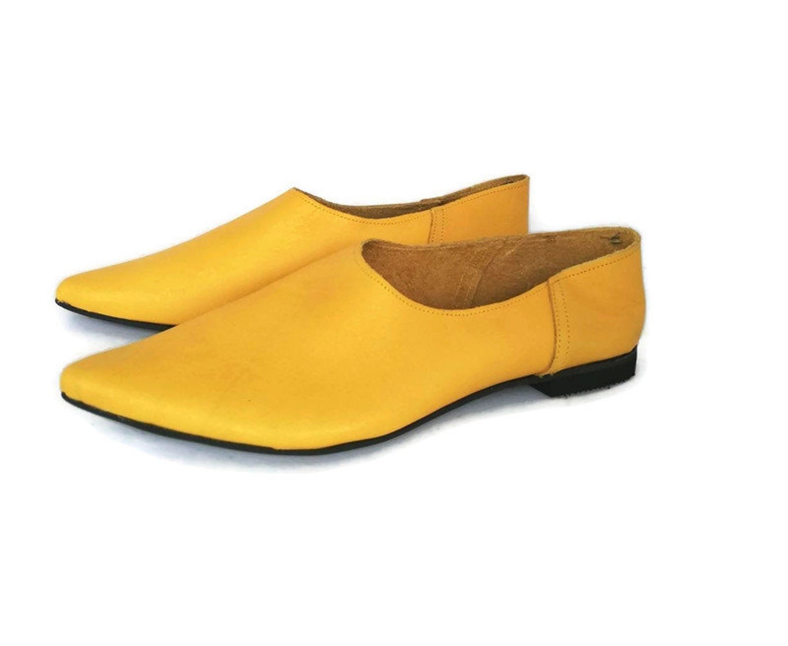 Leather handmade mustard shoes mules pointed shoes soft Etsy