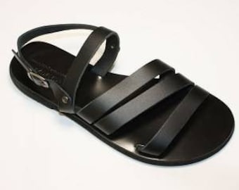 Ledersandalen, schwarze Ledersandalen, Damensandalen, Slingback-Sandalen aus Leder, Riemchensandalen, Sommerschuhe, aus echtem Leder