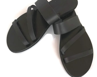 Leather Sandals, Black Leather Sandals, Women's Sandals, Leather Slides Sandals, Slip On Sandals, Summer Shoes, Made from Genuine Leather.