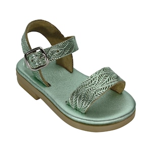 Sandales grecques en cuir faites main pour enfants rose métallisé, sandales moulantes à l'arrière pour bébé fille, cadeau ou enfants mint green