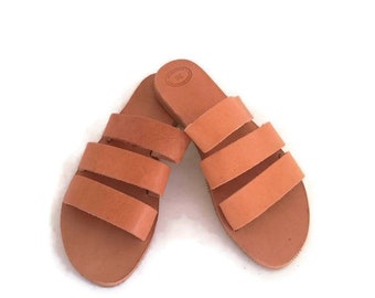 Leather handmade Greek suede pink Sandals