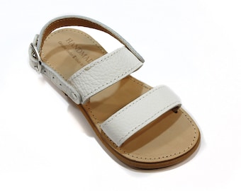 Leather handmade white Greek Sandals for kids /classic baby girl summer shoes / slides for kids / slide on sandals / slingback sandals