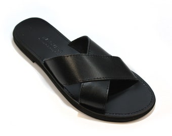 leather handmade Greek Sandals/criss cross slides