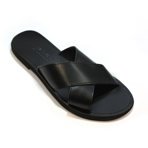 leather handmade Greek Sandals/criss cross slides