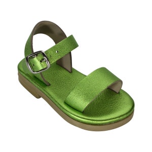 Sandales grecques en cuir faites main pour enfants rose métallisé, sandales moulantes à l'arrière pour bébé fille, cadeau ou enfants Vert