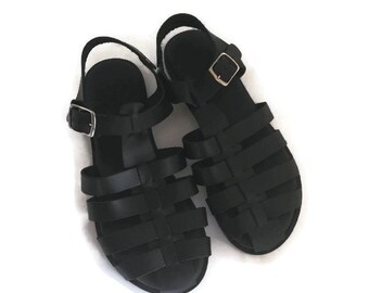 Leather handmade Greek black  Sandals