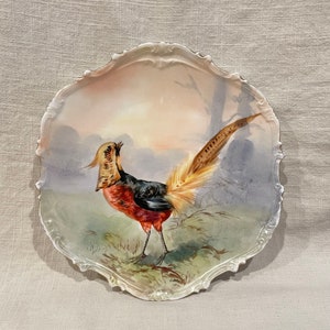 Antique Artist Signed, Limoges France, Pheasant Game Bird Wall Decor Plate 10in Across - Hand Painted