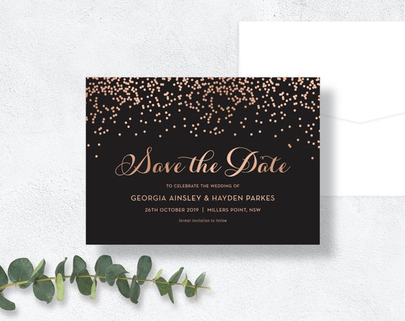 Photo Card Gold Confetti Gold Foil White and Gold Modern  Save the Dates Printed or Printable Save the Date Card
