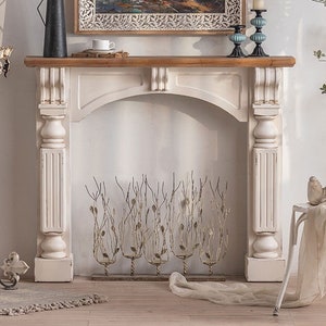 Wood Fireplace Mantel Surround, Distressed Creamy White French Country Farmhouse Fireplace, Architectural Salvage, MD814