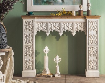 Wood Fireplace Mantel Surround, Distressed Creamy White French Country Farmhouse Fireplace, Architectural Salvage, MD814B