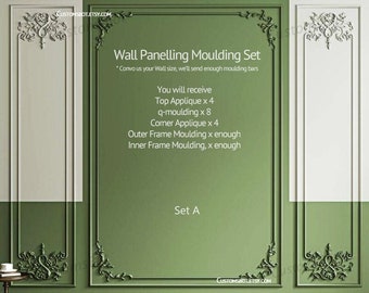 Unpainted French Style Wall Flora Molding Kit, Wall Paneling Wainscoting Kit, Wainscot Panel Frames, Bespoke Paneling, RZ001B