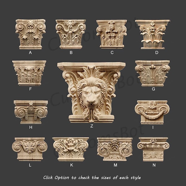 Capitello corinzio (dimensioni pollici) per colonna pilastro, capitelli di acanto intagliati in legno ionico composito architettonico, leone animale, MD069