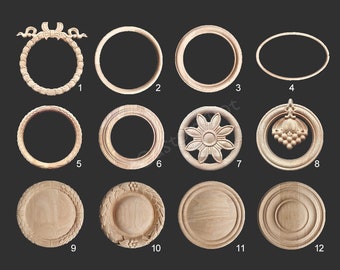 Unbemaltes Holz Geschnitzte Runde Applikation Onlays, 1pg, Wand Aufkleber Holzringe, Auf Anfrage, Möbel Umwidmung, MD085