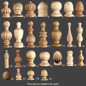 Unfinished Decorative Carved Staircases Newel Post Cap, Solid Wood Cornices Finial, 3D Carved Wood Ornamentation, MD094