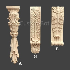 Unpainted Wood Carved Applique Onlay, 1pc, Back Flat, Home Wall Embellishments, European Roman column Corbel fireplace cupboard decal, MD005 zdjęcie 2