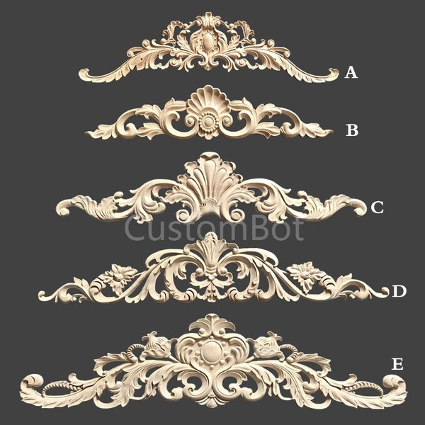 8" to 40" Unpainted Wood Carved Applique Onlay, 1pc, Home Wall Embellishments, Furniture Carving Art Decor MD004