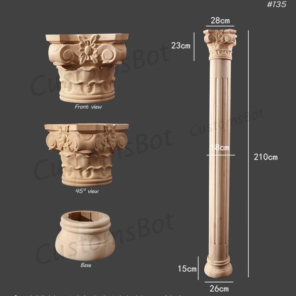Wood Carved Roman Column, Capital & Base, Architectural Ionic Column, Set of Full or Half Column (Supplied Hollow), CZ002C=#135