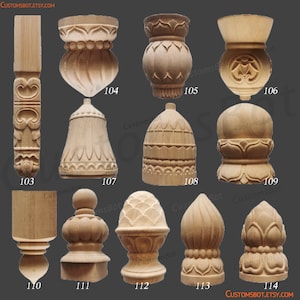 Unpainted Fence Post Cap Finials, Solid Wood Cornices Finial, 3D Carved Wood Drop Finial,  Ball finial, Stairway Post Finial, MD143