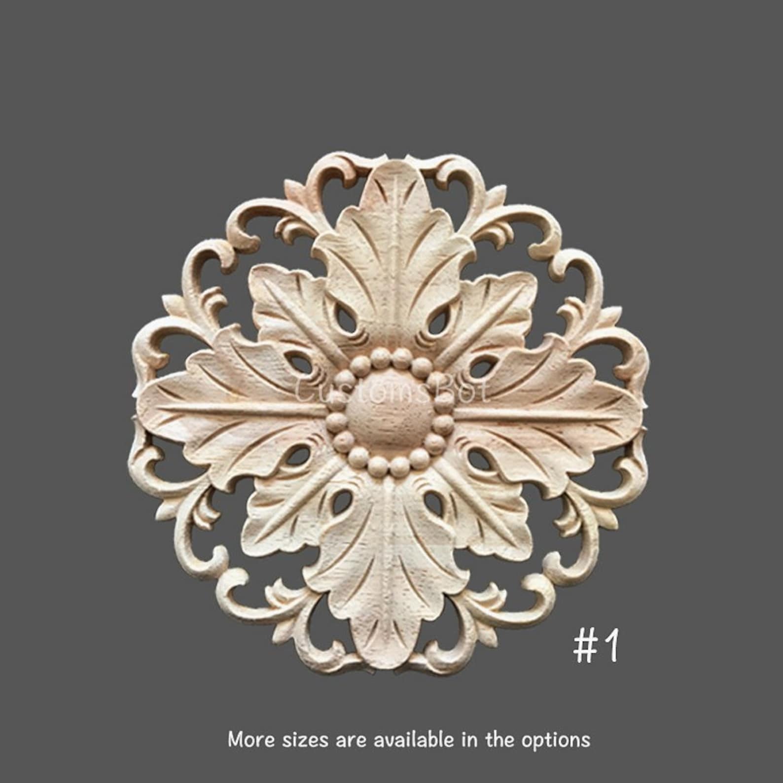 Dia. 6cm to 22cm Round Applique Onlay 1pc Unpainted Wood Etsy