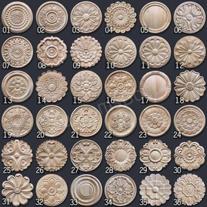 4" to 16" Dia. (10cm to 40cm) Round Applique Onlay, 1pc, Unpainted Wood Carved Home Embellishments, Furniture Carving Apliques MD103