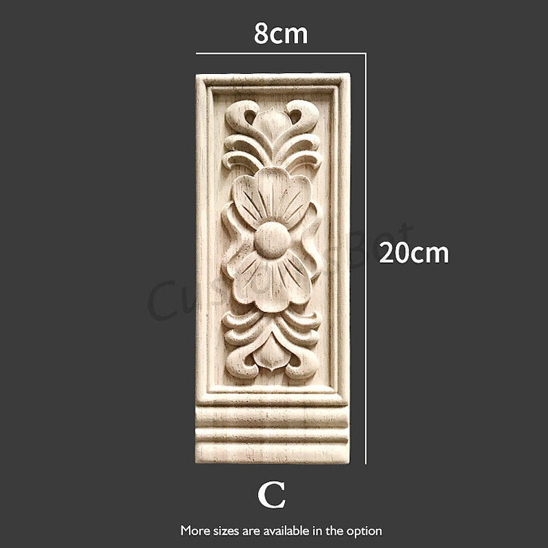 Rectangle Carved Wood Appliques for interior, Back Flat, 1pc, Shabby Chic FURNITURE APPLIQUES, Fireplace Corbel Brackets Decals, MD091 image 7